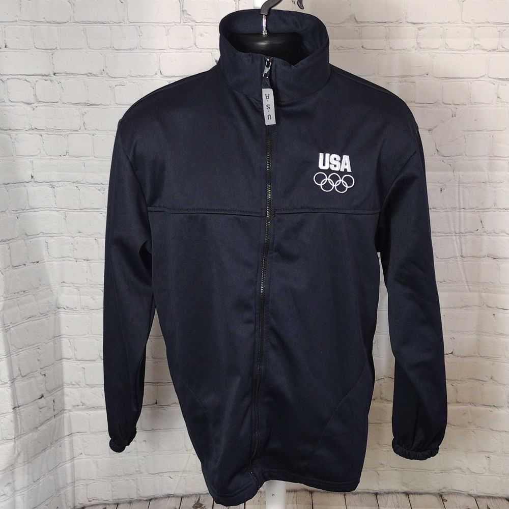 USA Olympic Committee 2 Pocket Zip Up Track Jacket Dark Navy Blue